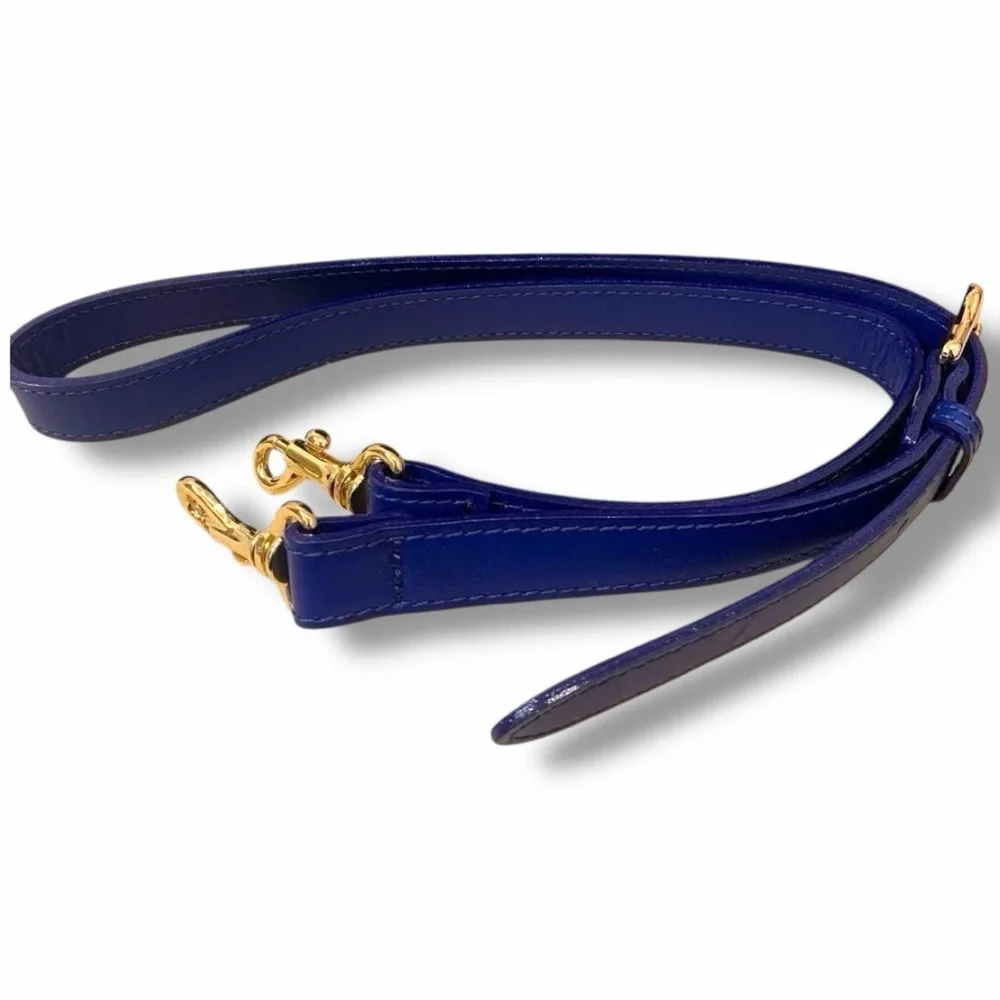 Samantha Thavasa Blue Leather Drawstring Bucket Bag Gold Hardware Crossbody - Picture 7 of 9